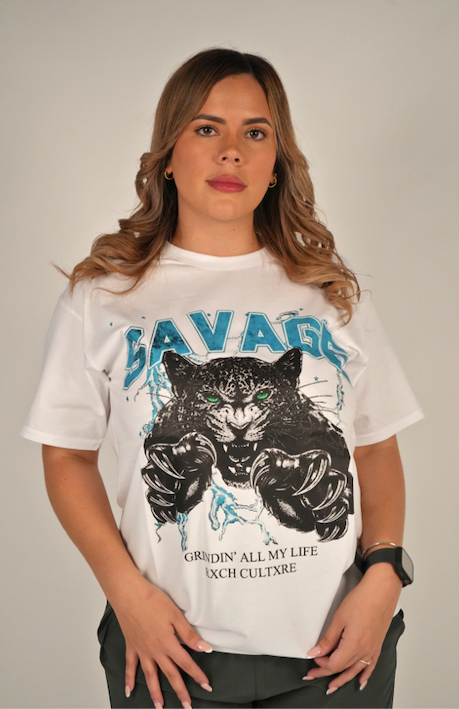 WHITE SAVAGE T SHIRT WOMENS